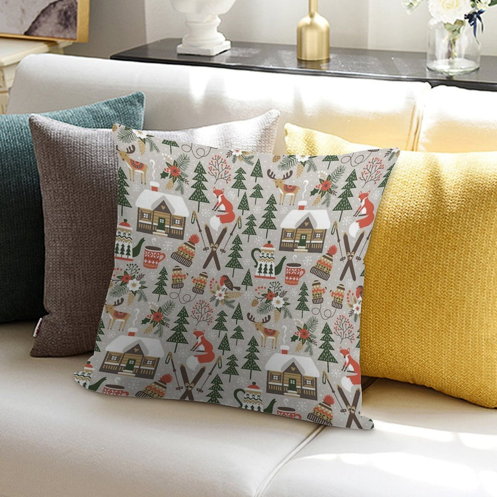Cozy Cabin  Light Grey Soft High-Density Material Throw Pillow