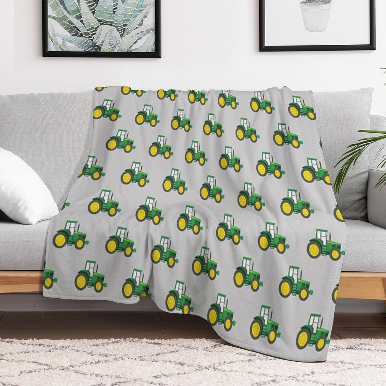 Green Tractors on Grey - Farming - Farm Themed Compact Throw Blanket