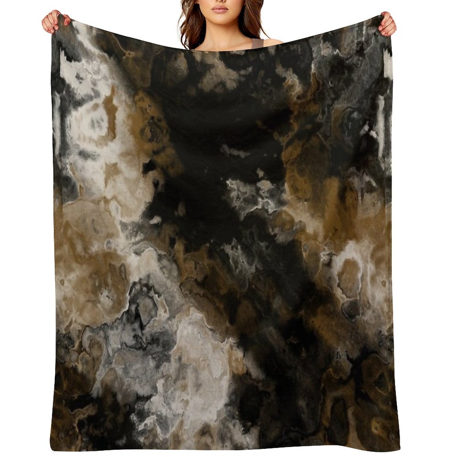 Black Gold And White Abstract Travel-friendly Throw Blanket