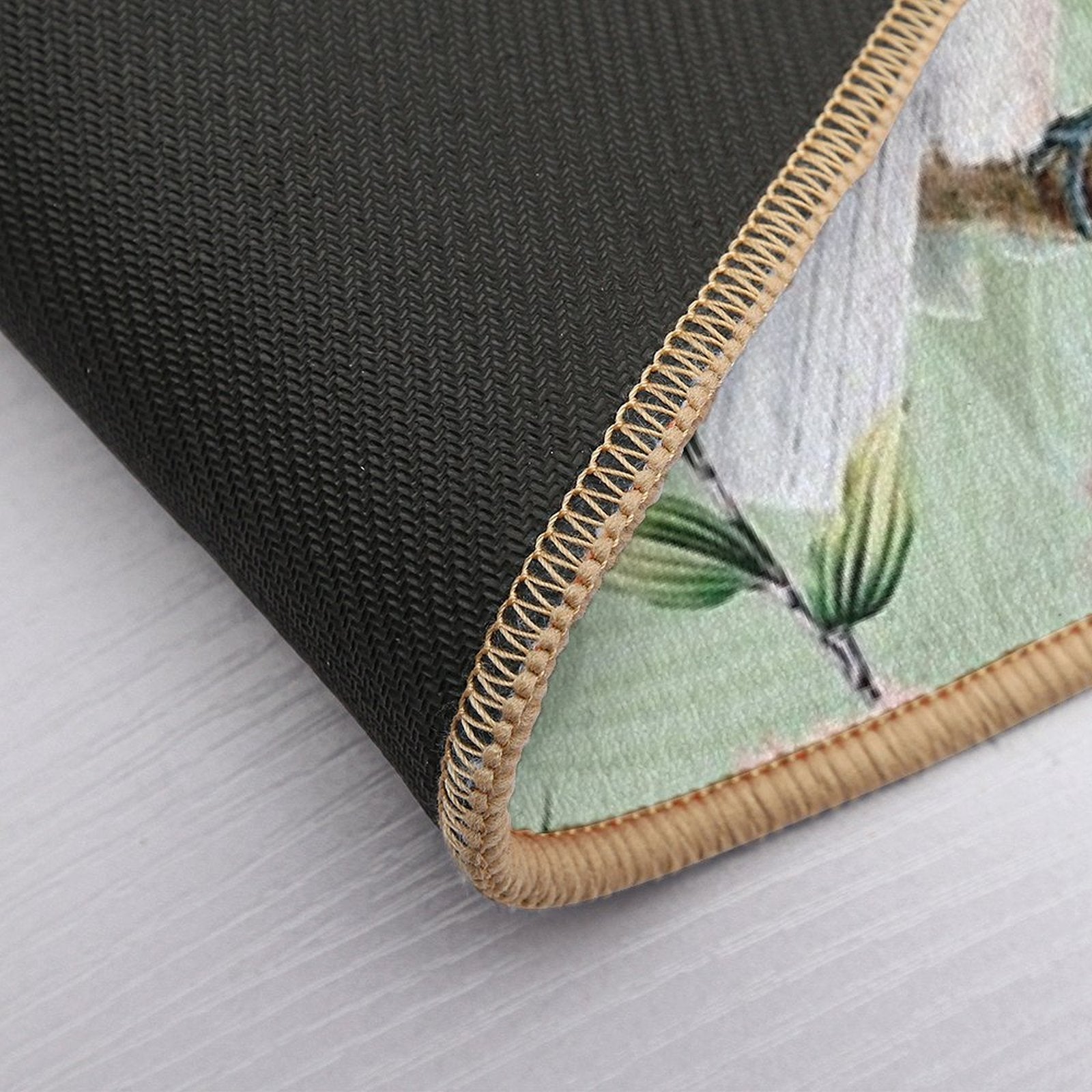 Tropical Cockatoo And Jungle Botanical Garden Pattern - Mint  Fade-Resistant Bath Mat