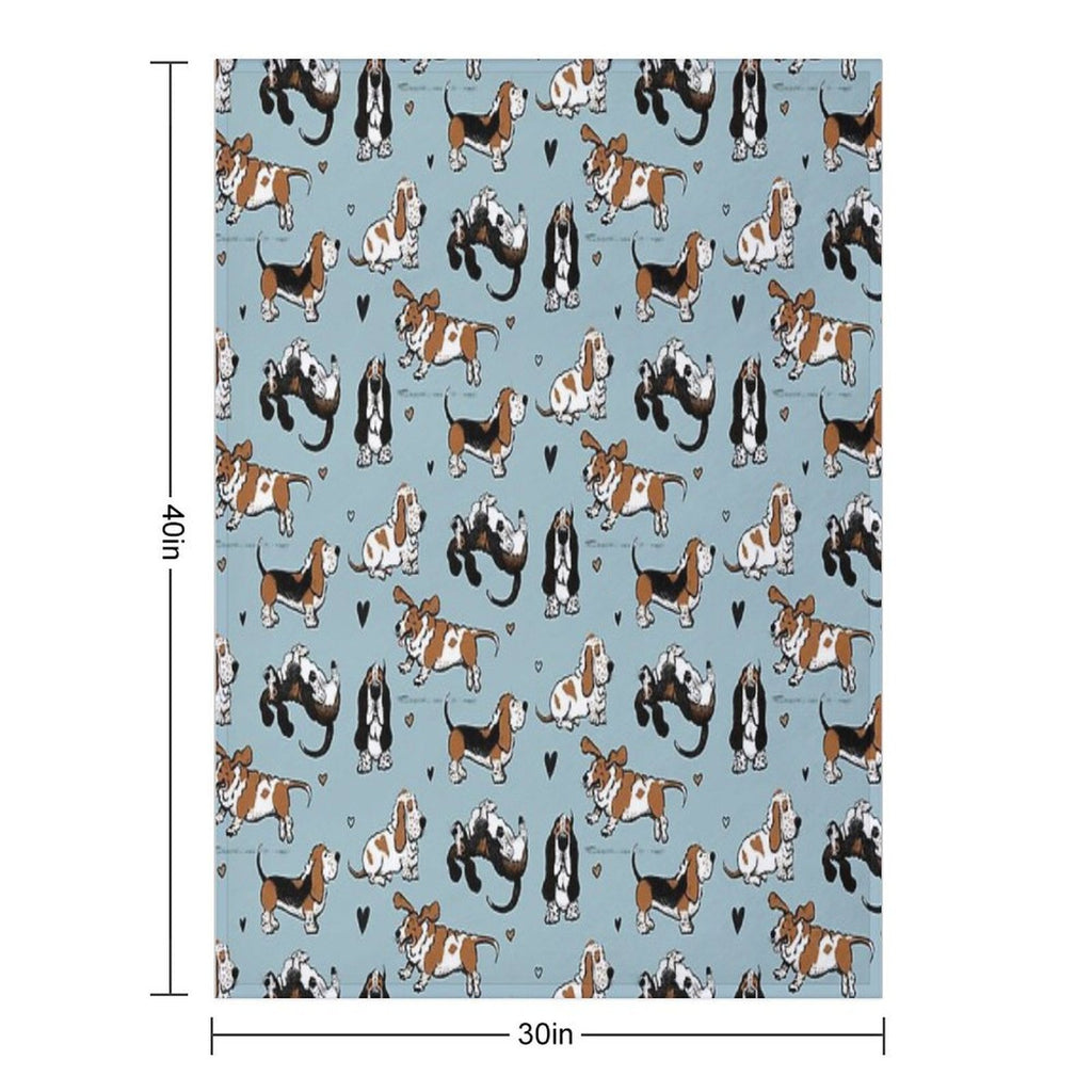 Basset Buddies on Blue Machine-washable Throw Blanket