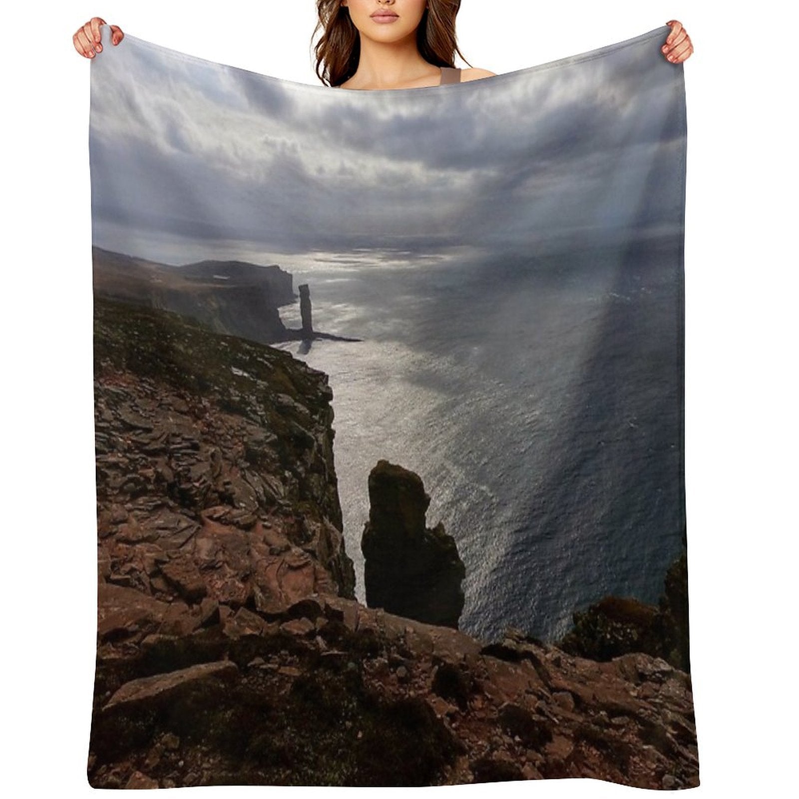 The Iconic Old Man of Hoy in Orkney Eco-conscious Throw Blanket