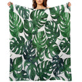 Tropical Monstera Leaves - Dark Emerald Green Machine-washable Throw Blanket