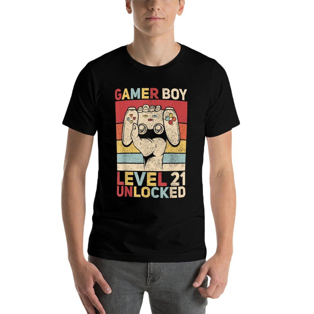 Mens Gamer Boy Level 21 Unlocked 21 Years Old Boy 21st Birthday  Eco-friendly Material T-Shirt