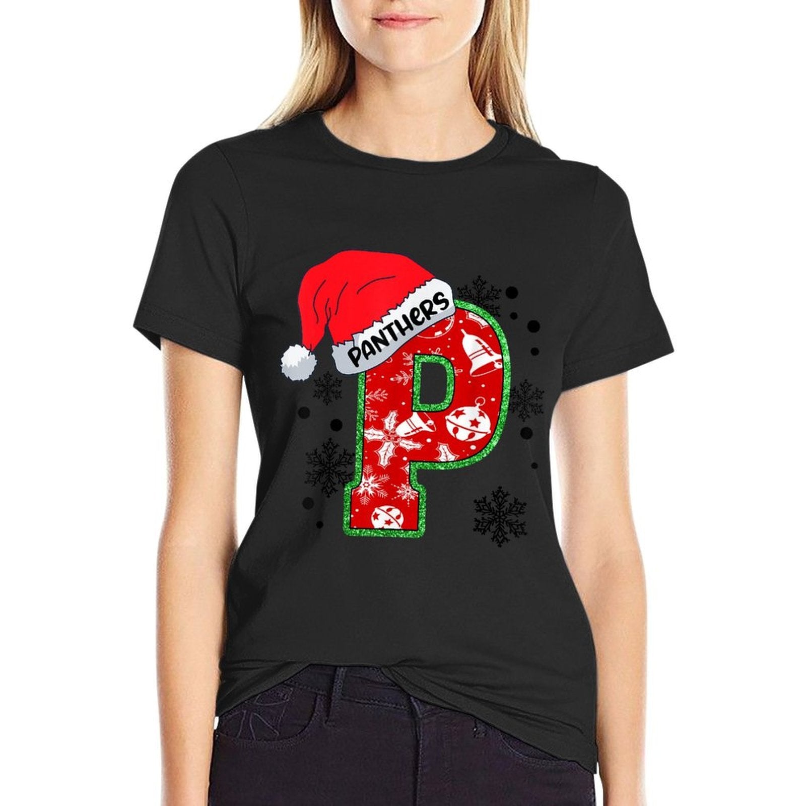 Christmas Mascot Santa Hat Xmas Panthers  Easy-care T-Shirt