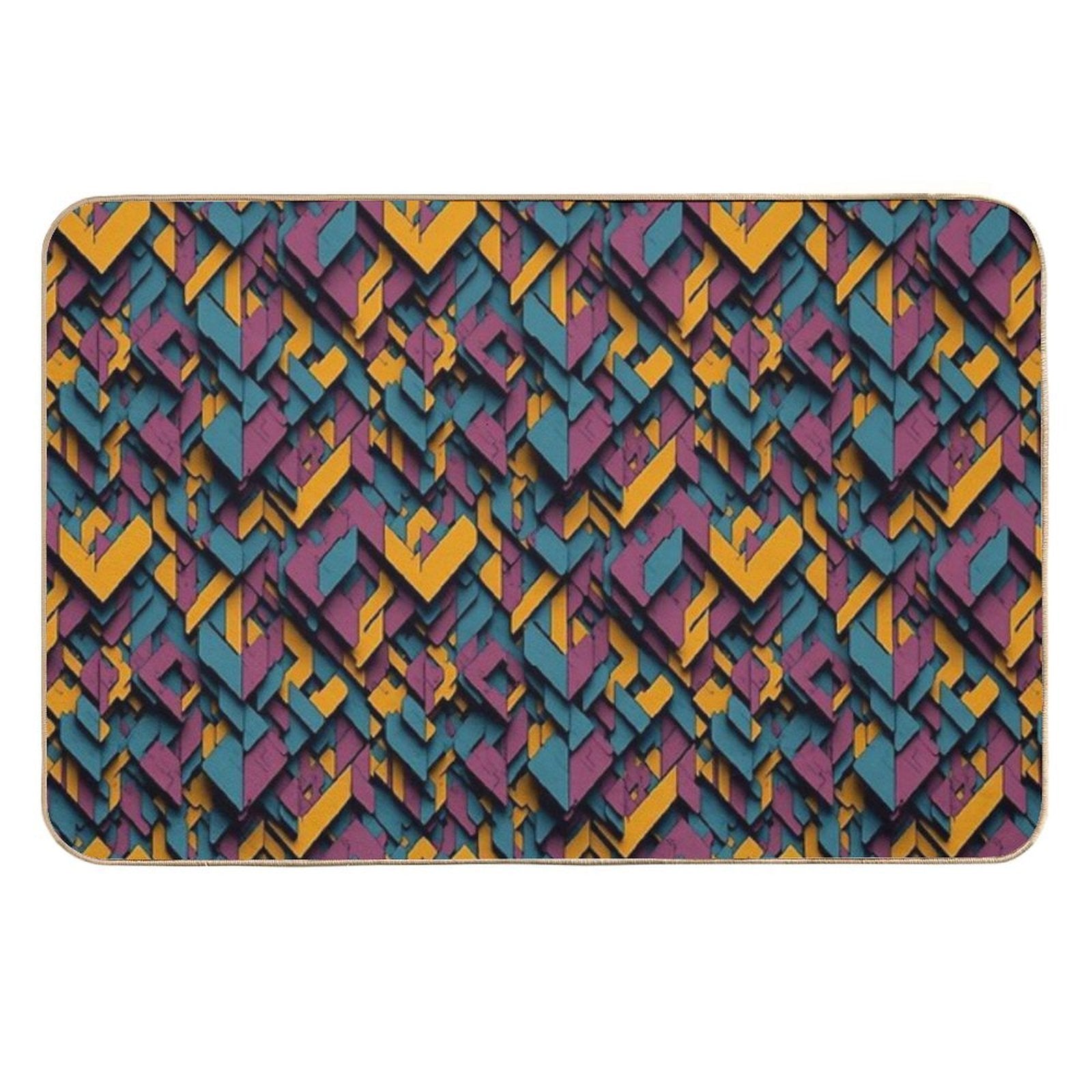 Retro-Inspired Geometric Blocks  Easy Maintenance Bath Mat