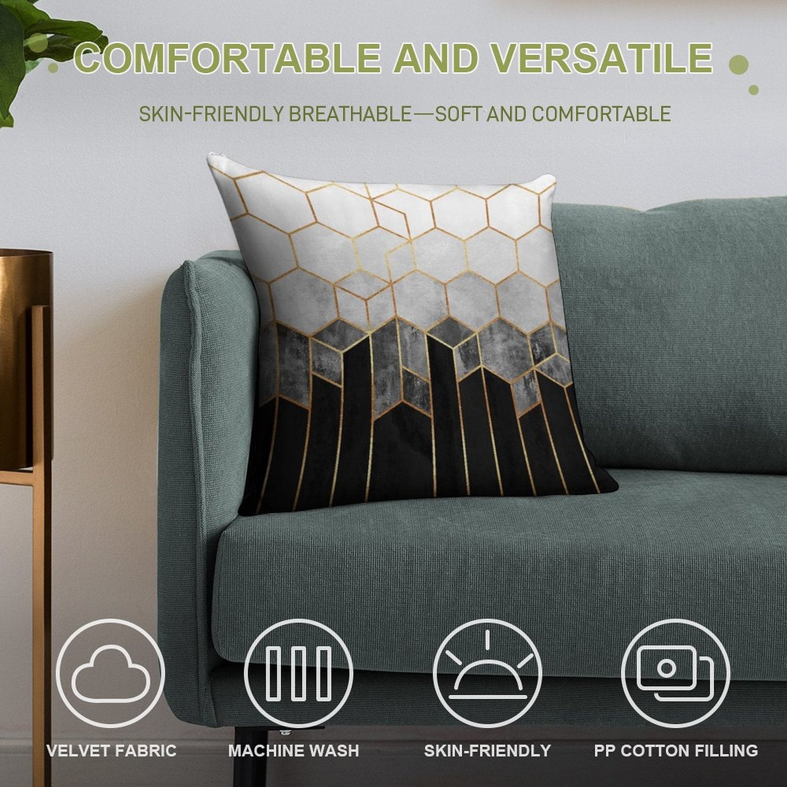 Charcoal Hexagons Soft Warmth Comfort Throw Pillow