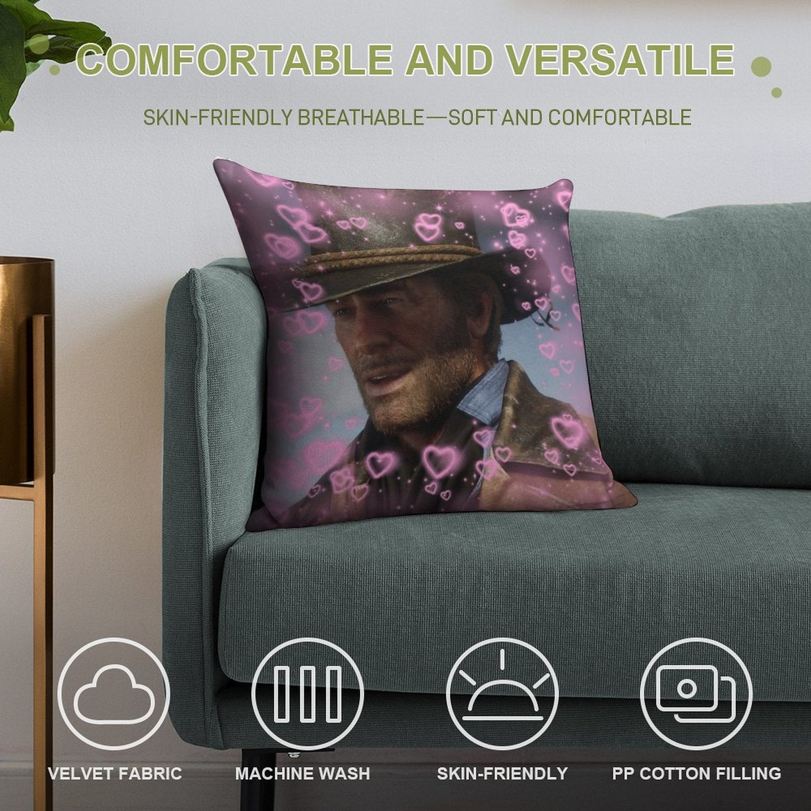 Arthur Morgan Hearts Soft Bedroom Essential Throw Pillow