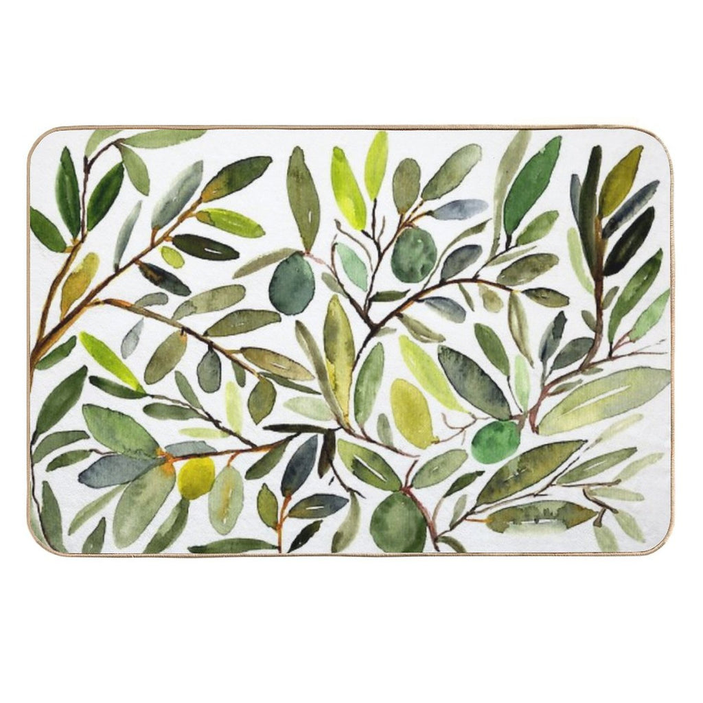 Olive Leaf Art Modern  Rapid-Drying Bath Mat
