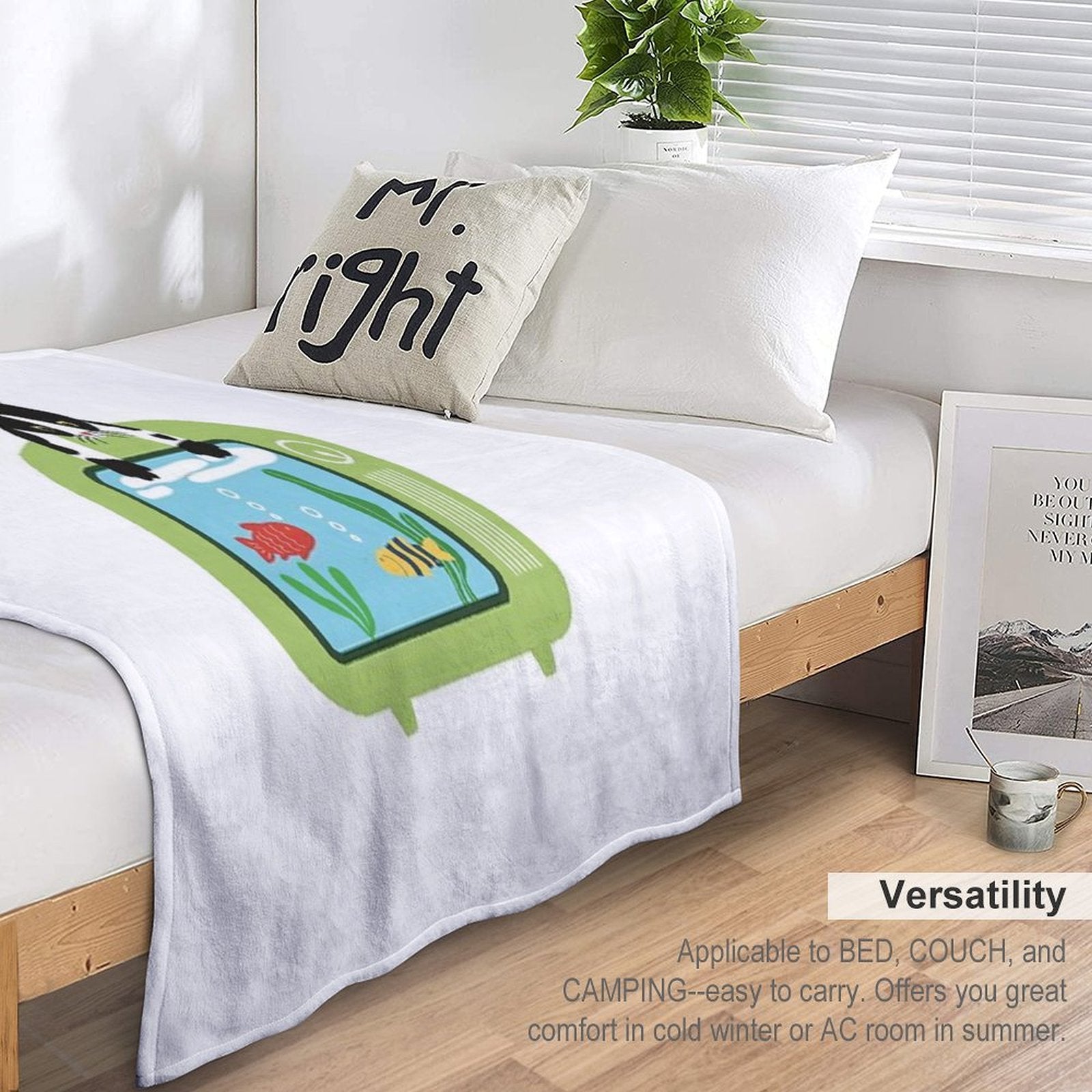 Catflix & Gill Funny Cat And Fish TV Design Premium Throw Blanket
