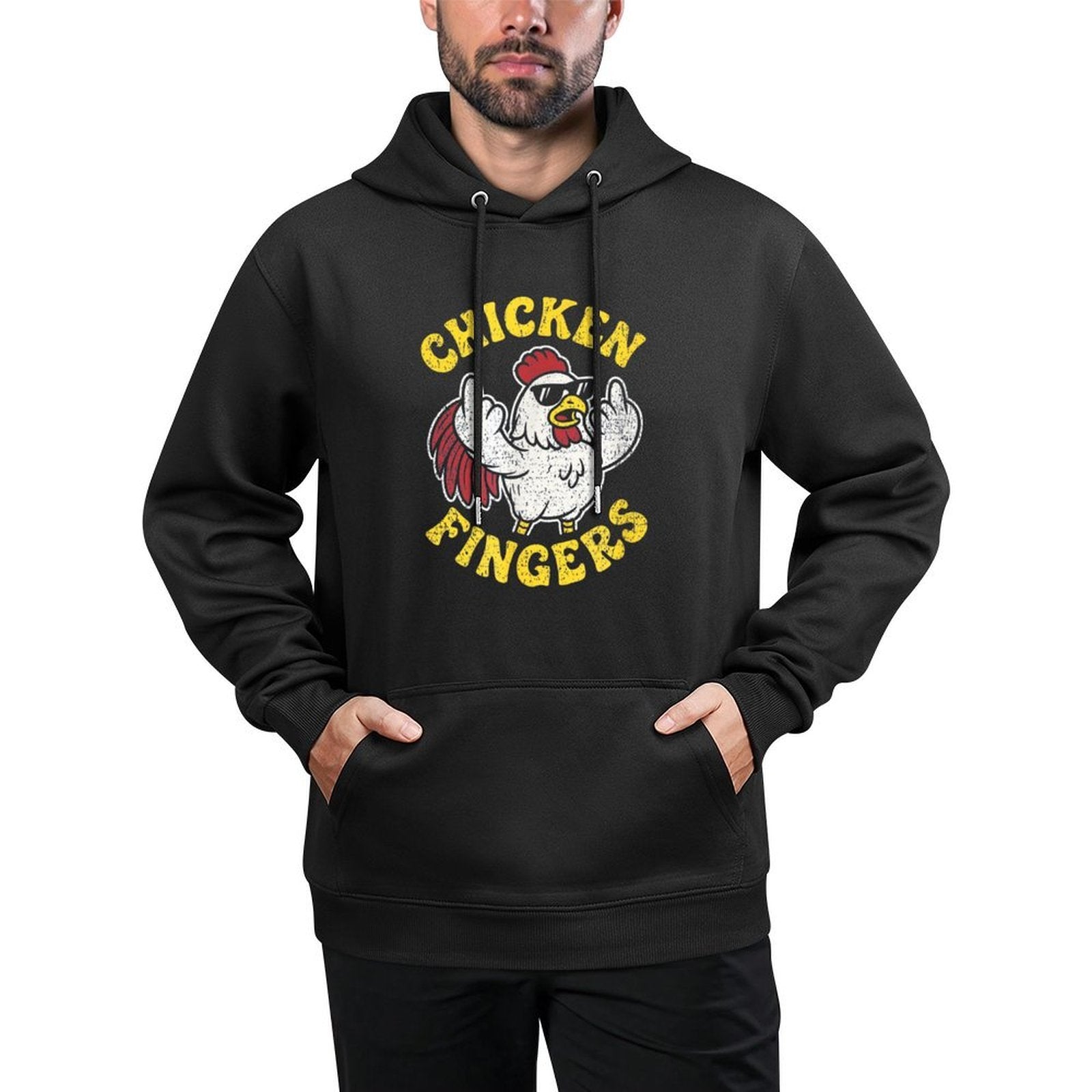 Angry Chicken Flipping Off Middle Fingers Pun Cluck Off Meme Layering Staple Hoodie