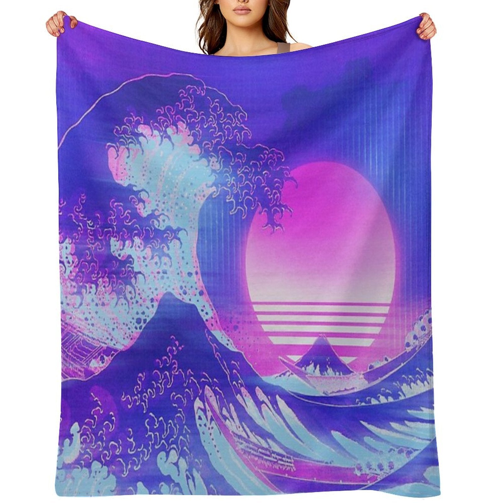 Aesthetic Great Wave Off Kanagawa Retro Vaporwave Multi-functional Throw Blanket