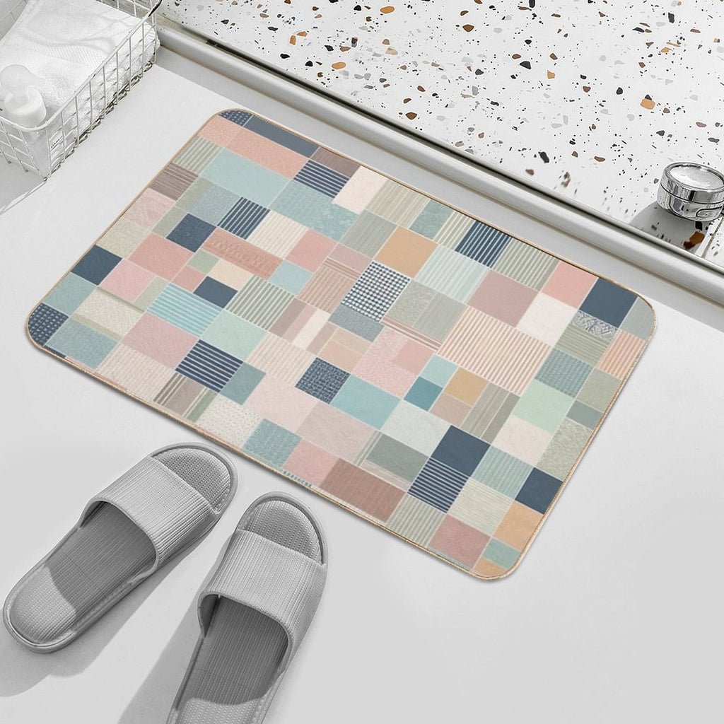 Block Cross Point Linier Pattern Lite Pastel Tone  Long-Lasting Bath Mat