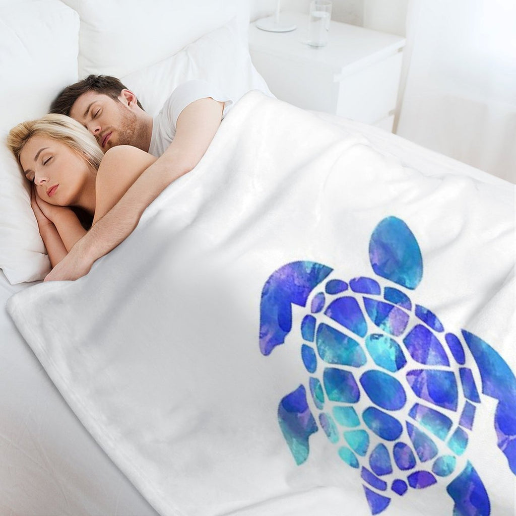 Sea Turtle Watercolor Blue And Purple Plush Throw Blanket