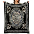 Greek Key Meander Cream Blue Black Medallion Ornate Baroque Versatility Throw Blanket
