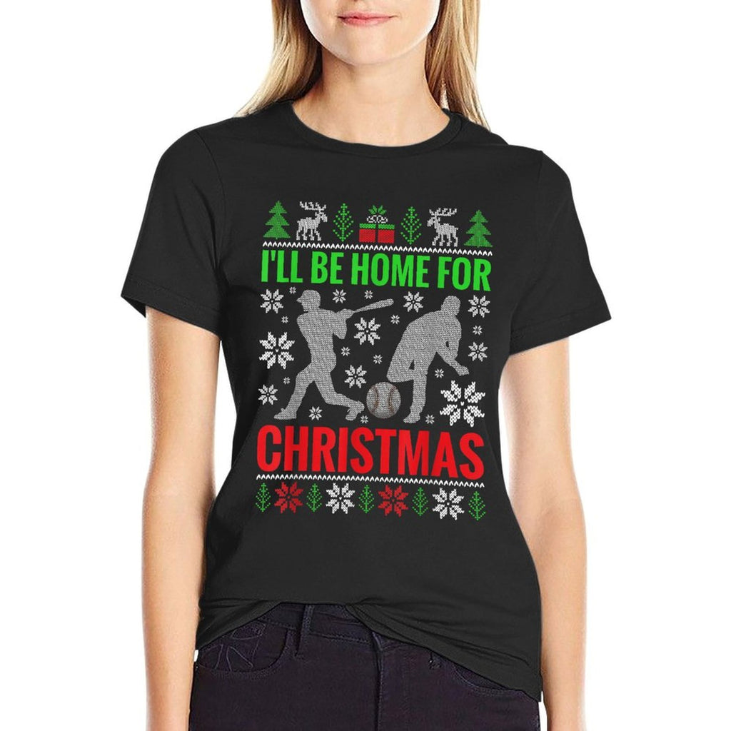 Ill Be Home for Christmas Baseball Funny Xmas  Trendy Pattern T-Shirt