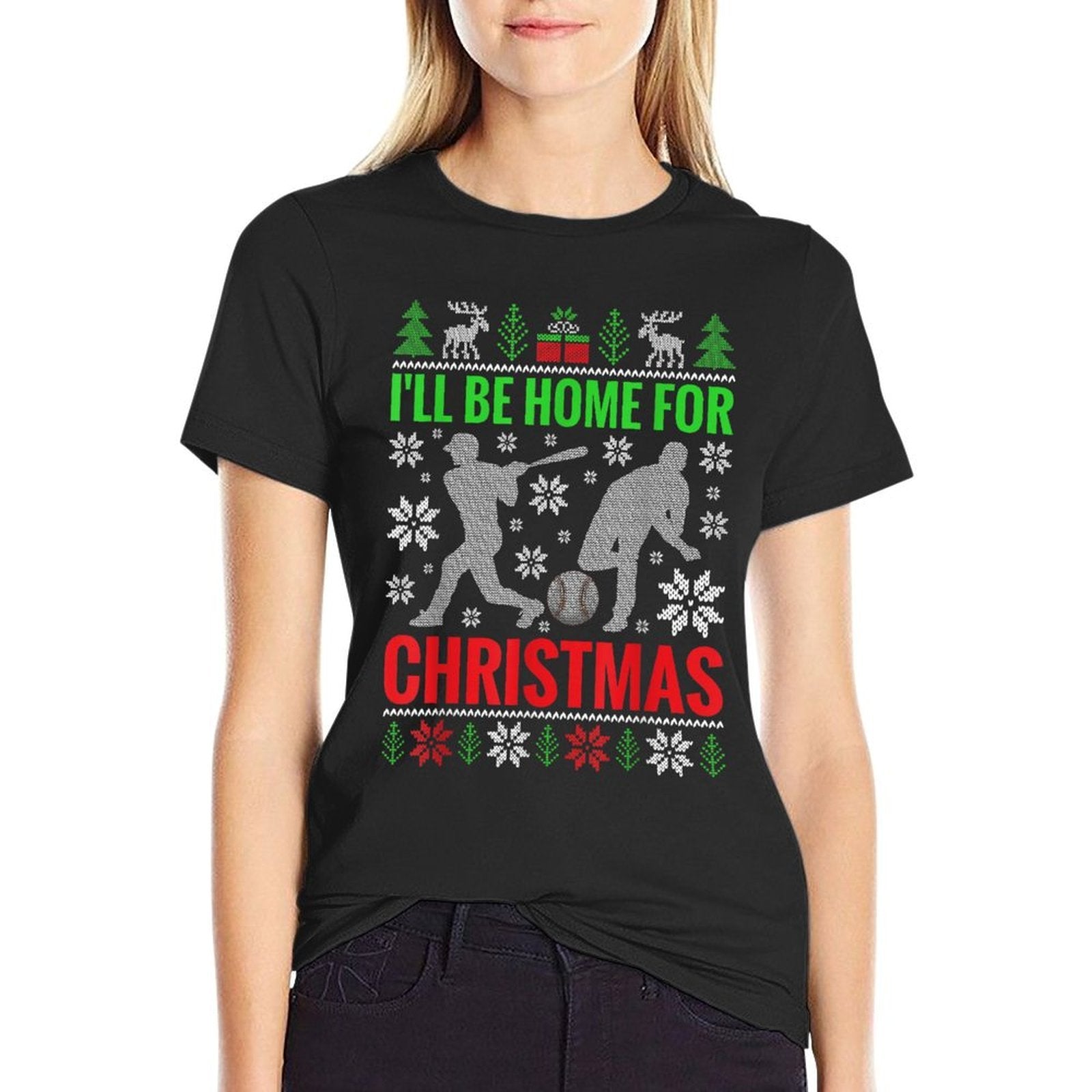 Ill Be Home for Christmas Baseball Funny Xmas  Trendy Pattern T-Shirt