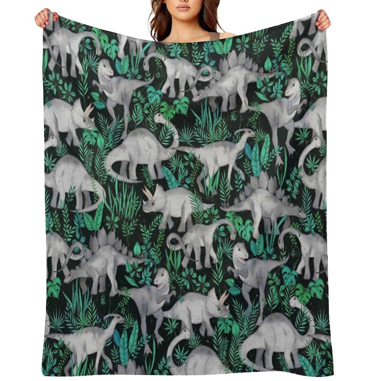 Dinosaur Jungle Sustainable Throw Blanket