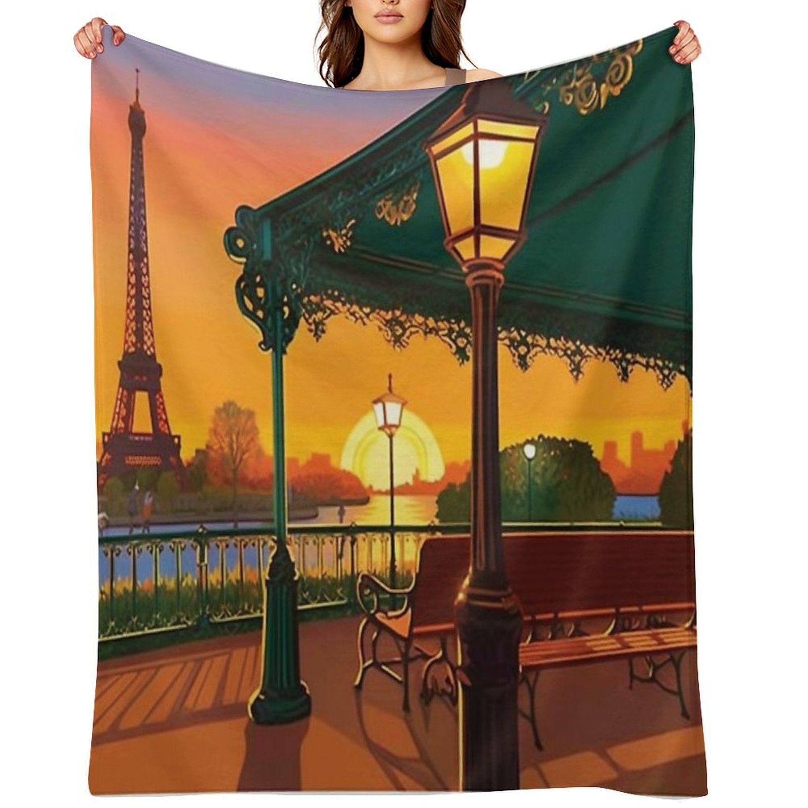 Sunset in Paris City Wrinkle-free Throw Blanket