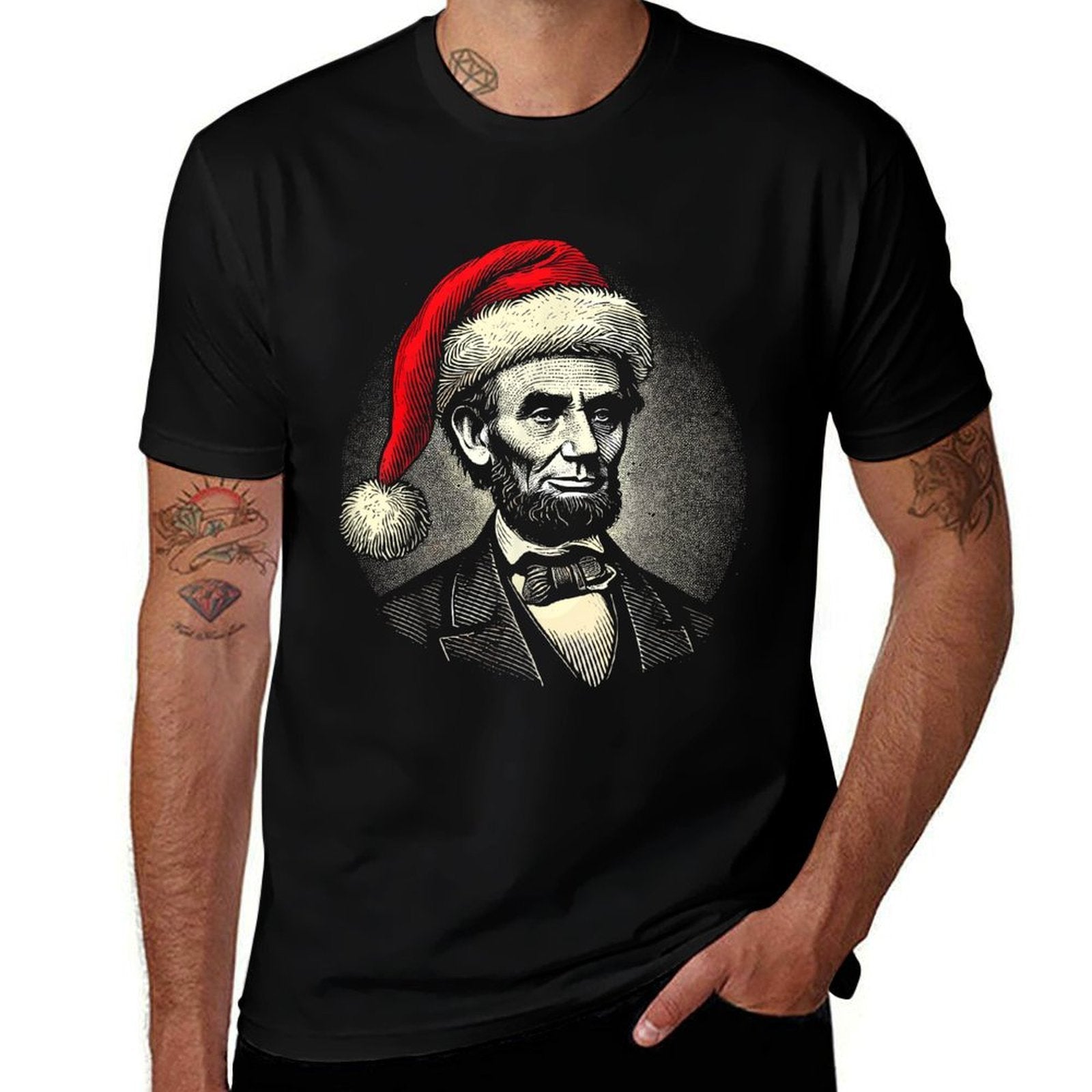 Christmas Abraham Lincoln Presidential Portrait Abe Lincoln  Rolled Sleeves T-Shirt