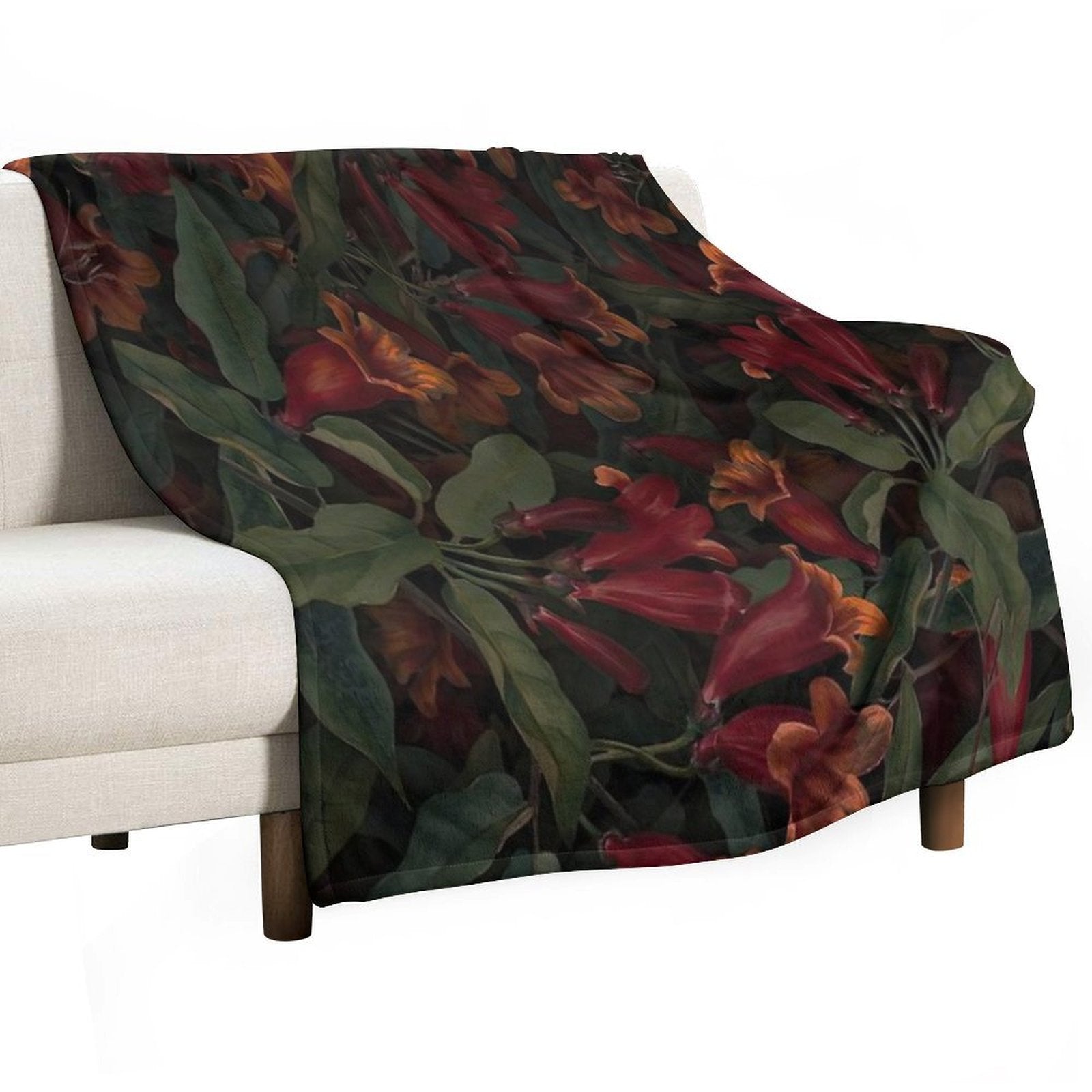Red Wildflower Cottagecore Green Pattern Versatility Throw Blanket