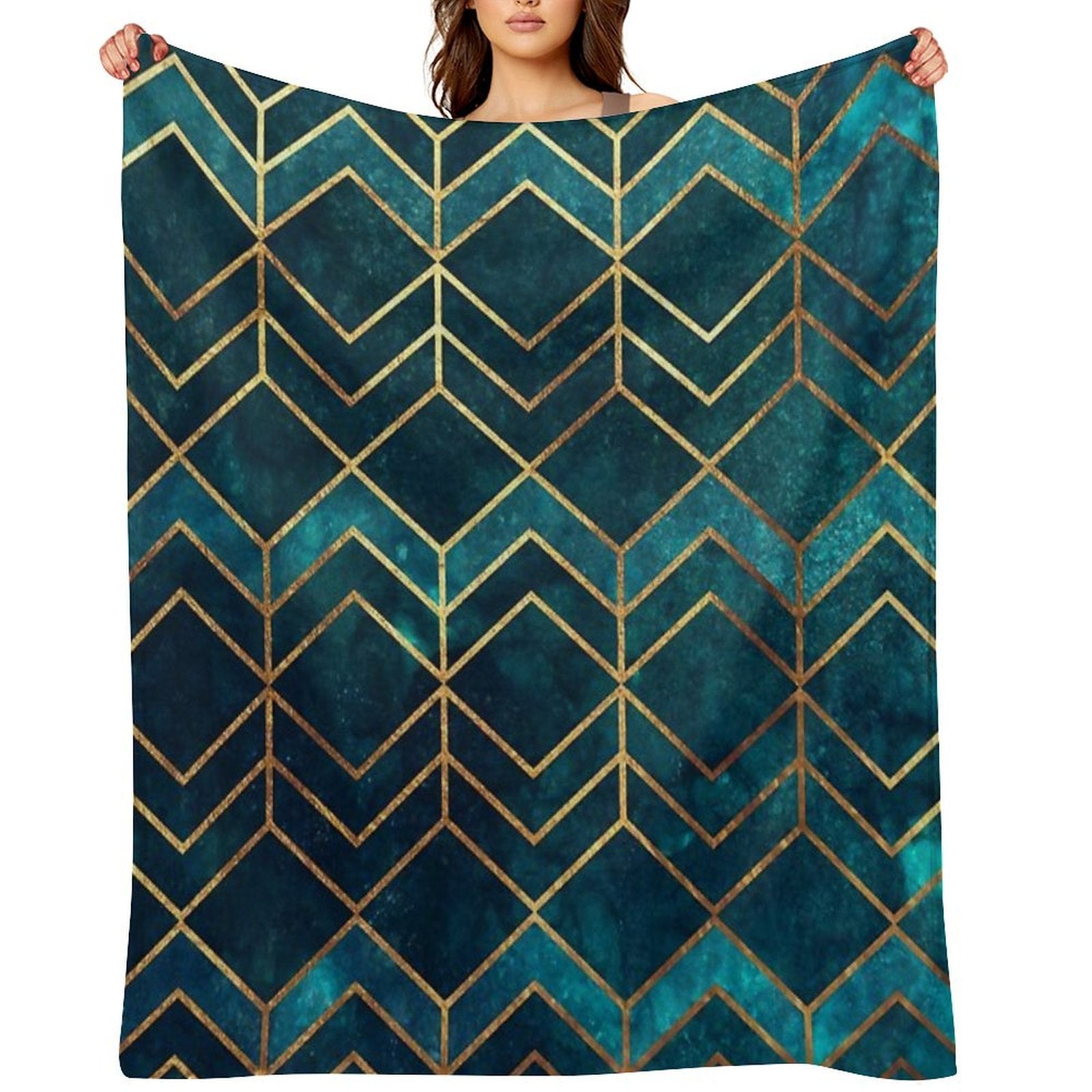 Deep Teal And Gold Arrows Pattern All-season Throw Blanket