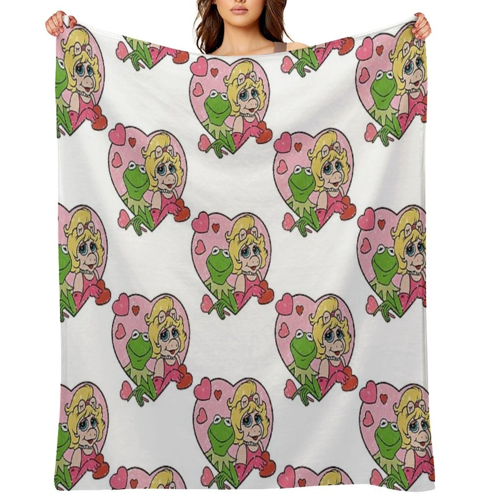 Distressed Kermit And Miss Piggy Plush Throw Blanket