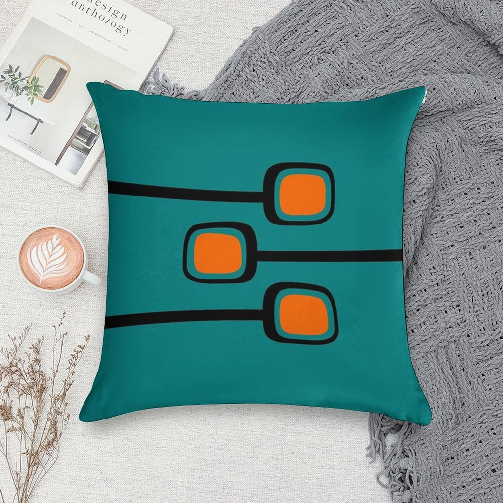 Retro Branches Black And Orange on Teal Mid Century Modern Print Soft Short Plush Fabric Throw Pillow