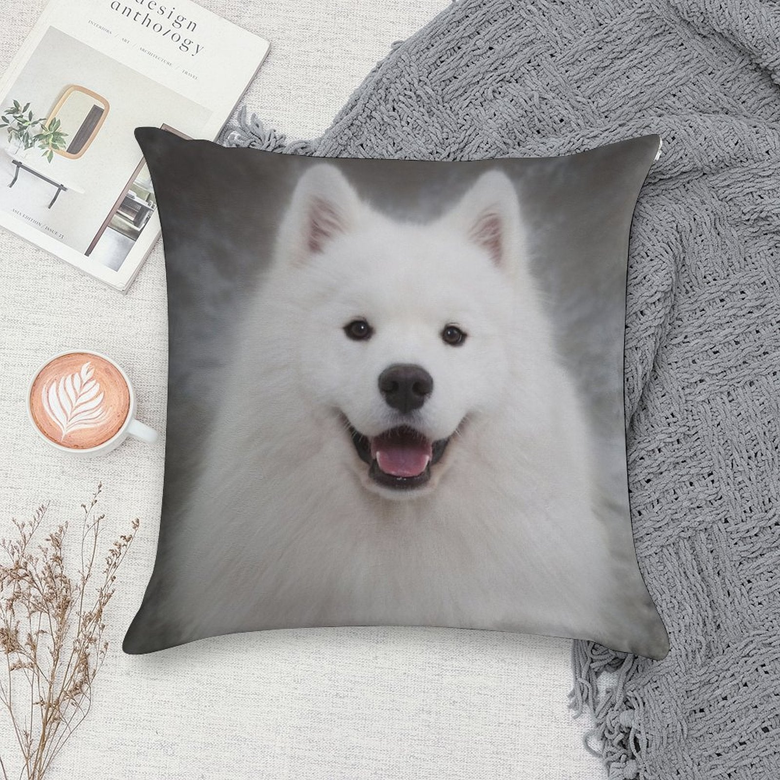 Samoyed Puppy Dog Soft Home Decor Throw Pillow
