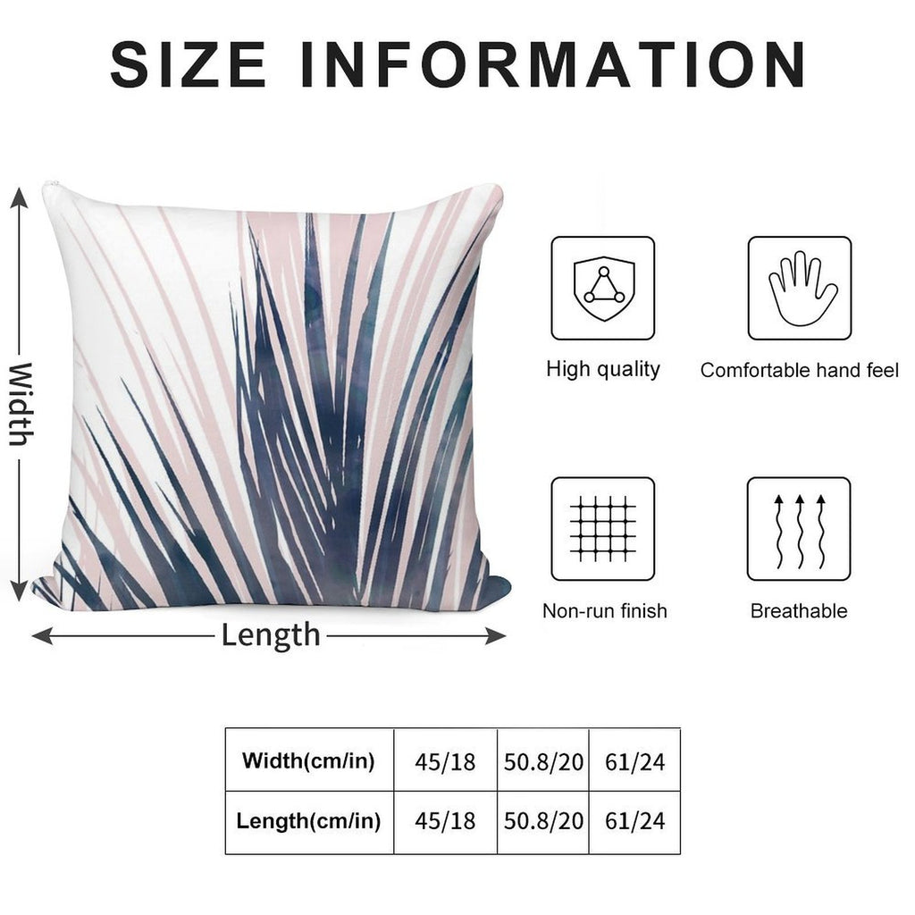 Contemporary Palm Leaf in Navy Blue And Blush Pink Soft Washable Throw Pillow