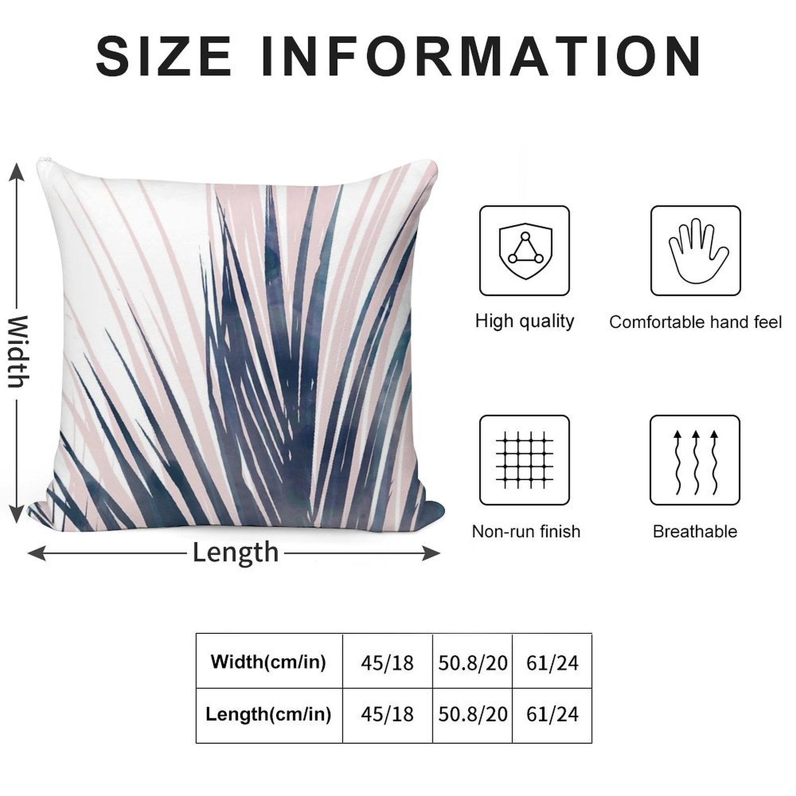 Contemporary Palm Leaf in Navy Blue And Blush Pink Soft Washable Throw Pillow