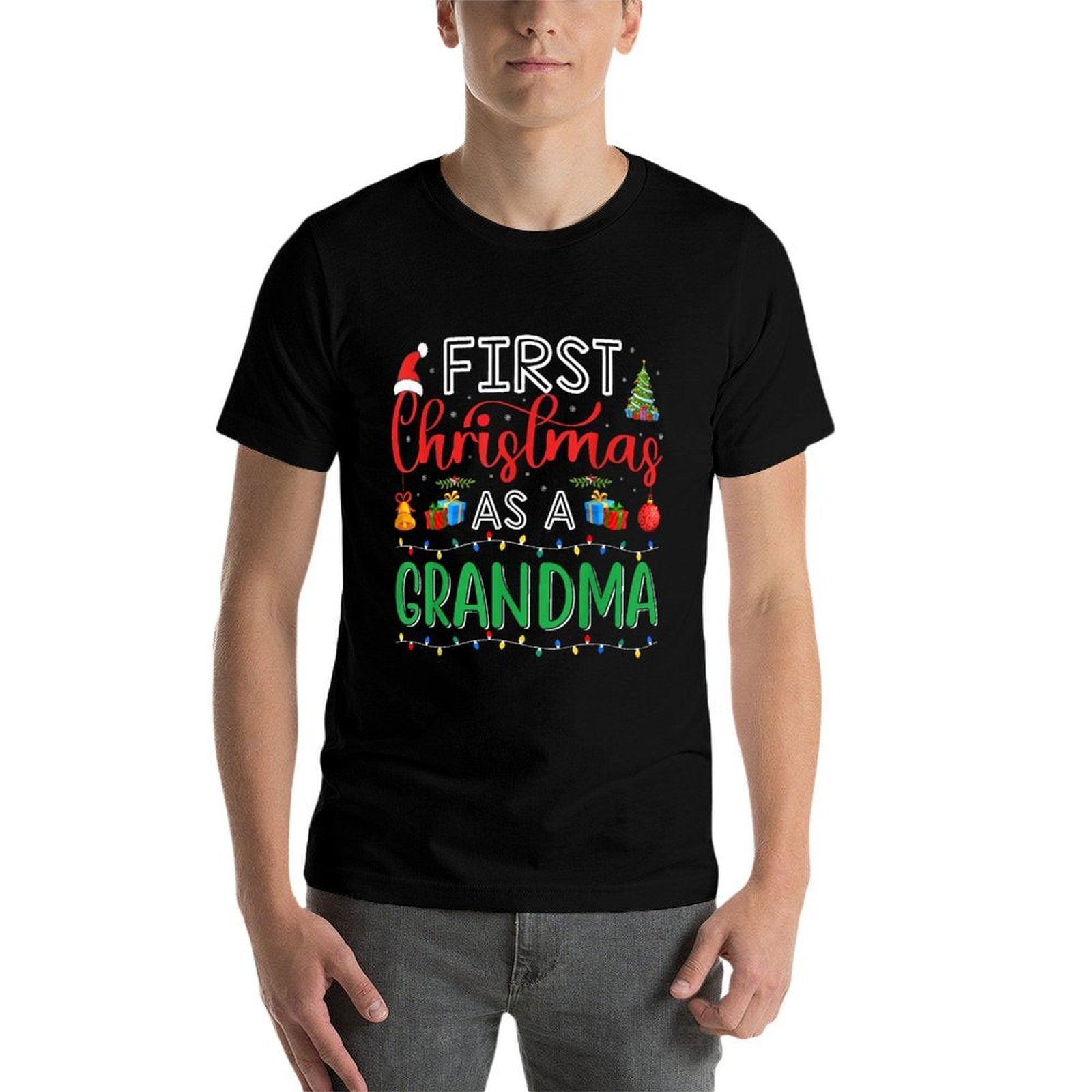 First Christmas As A Grandma Matching Christmas New Grandma  High-quality Stitching T-Shirt