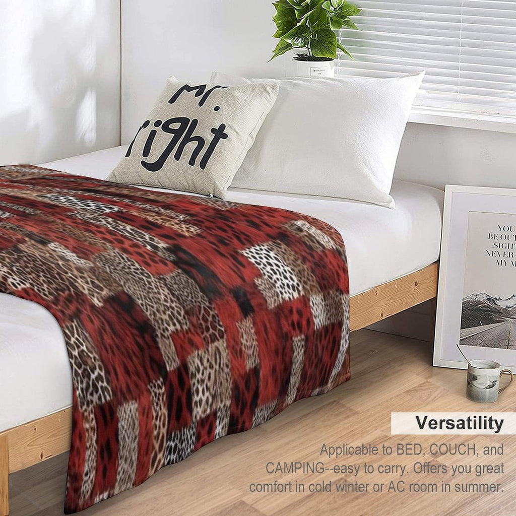 Abstract Red Faux Fur Patchwork Pattern Anti-pilling Throw Blanket