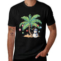 Vintage Palm Tree Snowman Tropical Christmas Deck The Palms  Polyester Blend T-Shirt