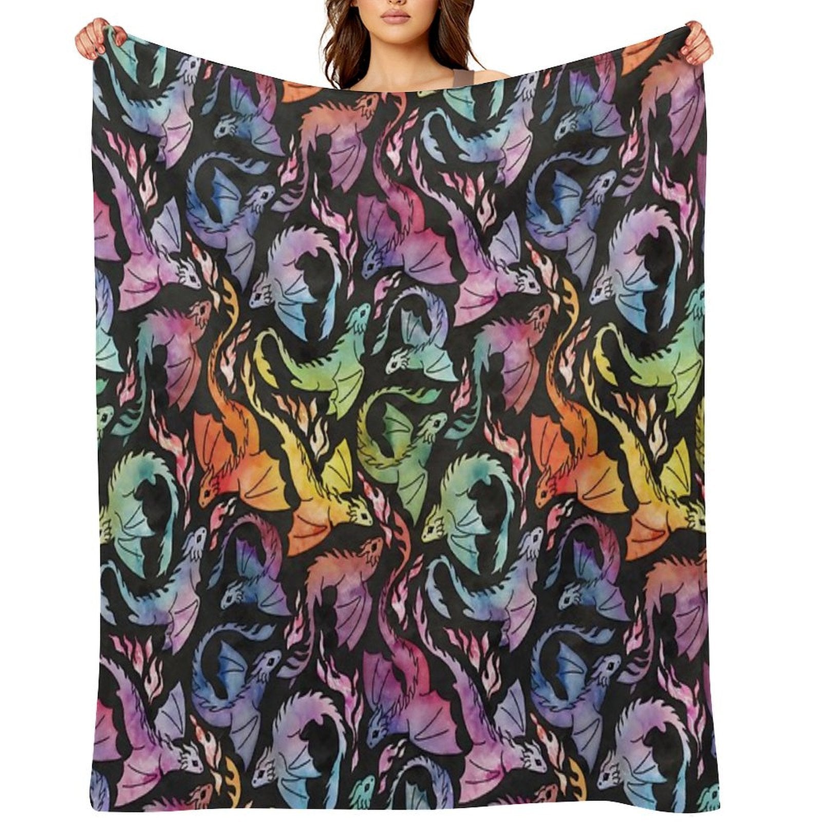Dragon Fire Dark Rainbow Versatility Throw Blanket