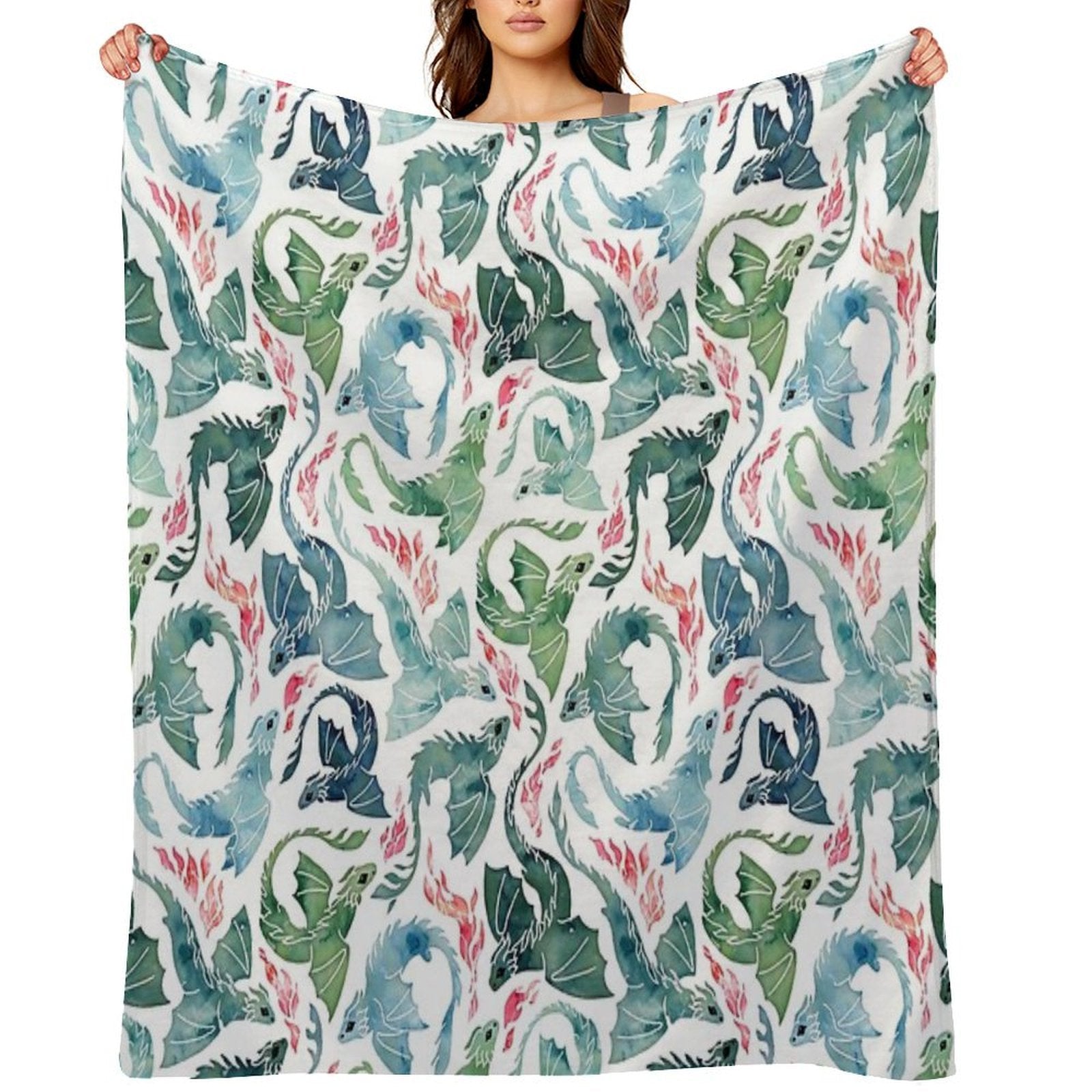 Dragon Fire Blue & Green Quick-dry Throw Blanket