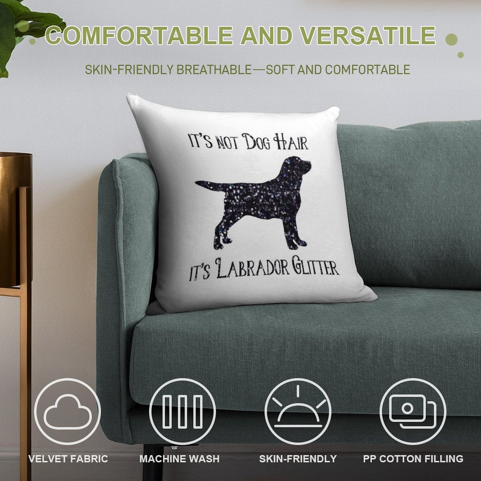 It's Not Dog Hair , Its Labrador Glitter Soft Bedroom Essential Throw Pillow