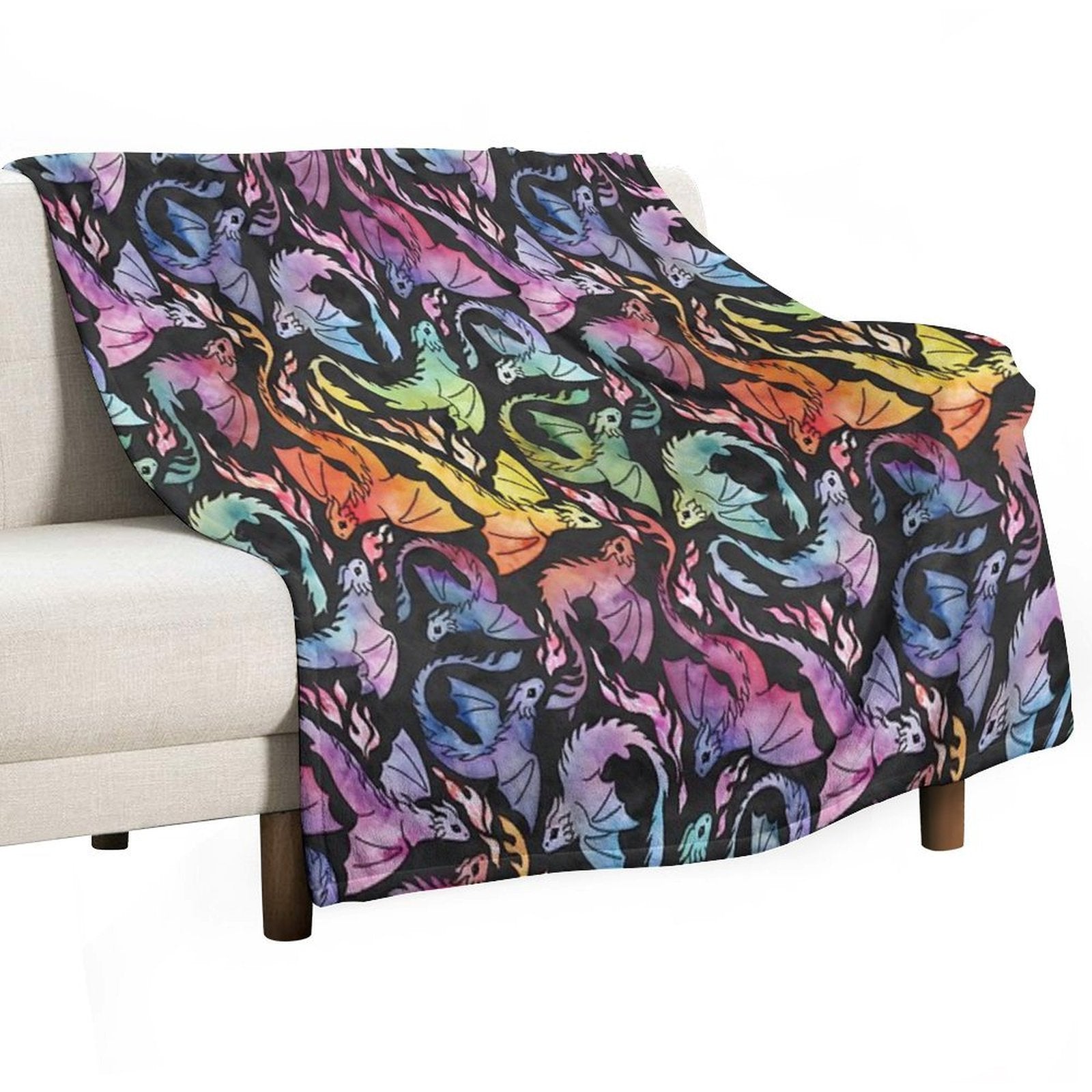 Dragon Fire Dark Rainbow Versatility Throw Blanket