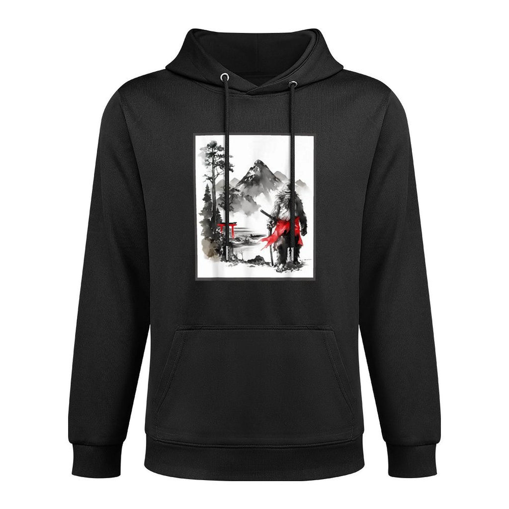 Bigfoot Samurai Japanese Vintage Painting Sumi-E Sasquatch Shape Retention Hoodie
