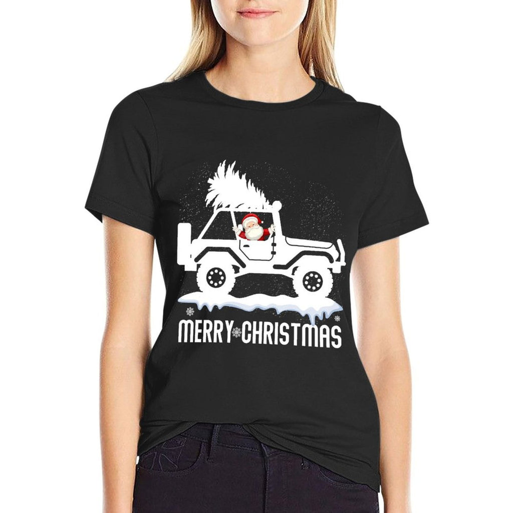 Santa In A SUV Christmas Tree - 4x4 Off-road Outdoor Trail  Oversized Silhouette T-Shirt