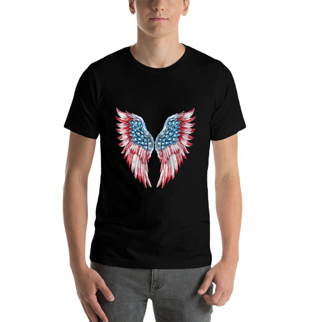 Veterans Day, 4th of July Patriotic Wings Angel Usa Flag Premium  Ribbed Collar T-Shirt