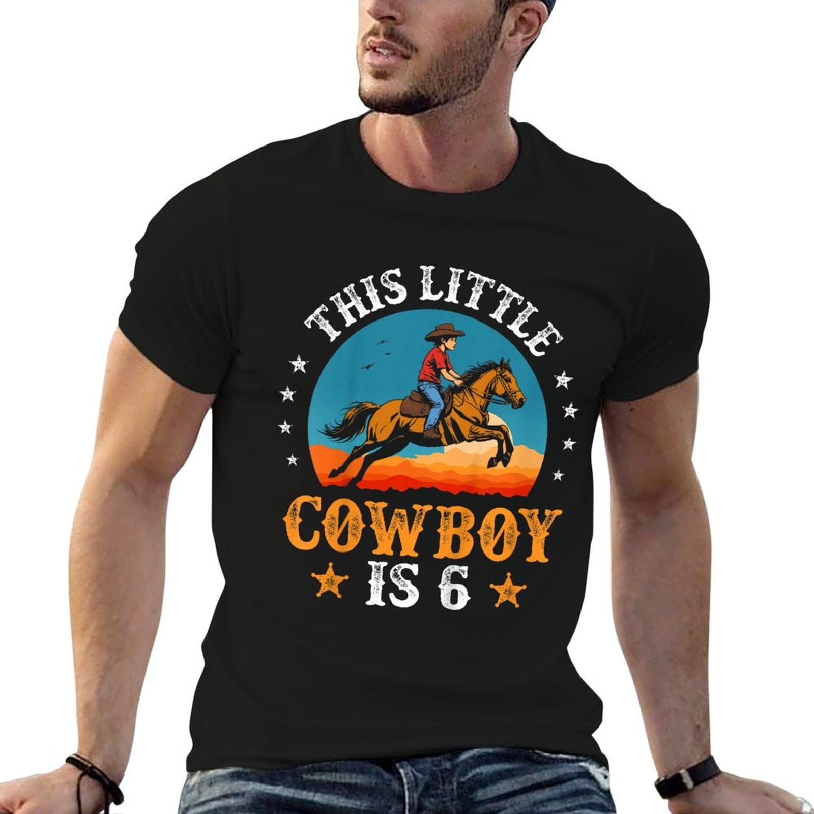 Kids Cowboy 6th Birthday Boys 6 Year Old Rodeo Horse Riding  Moisture-wicking T-Shirt