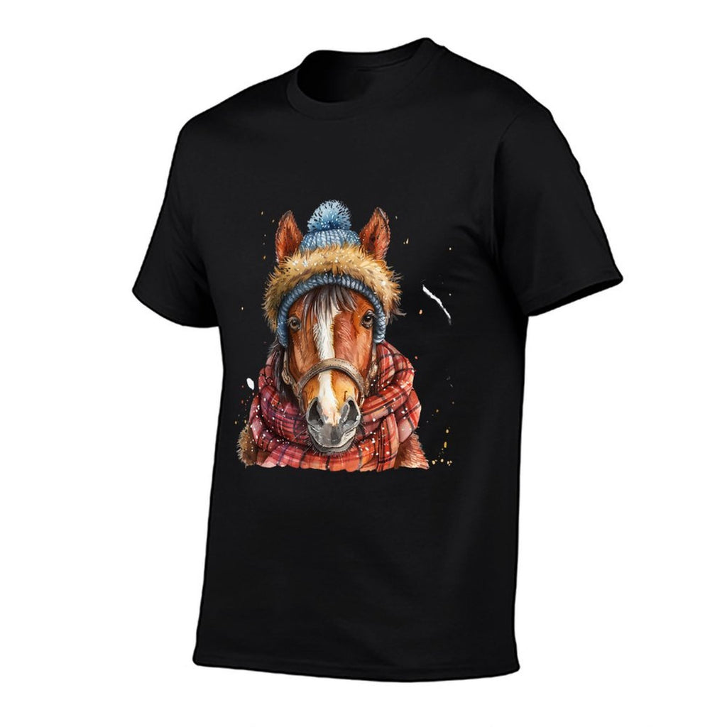 Merry Christmas Gifts For The Whole Family Unisex Adult Equestrian Horse Portrait Christmas Horseback Riding  Eco-friendly Material T-Shirt