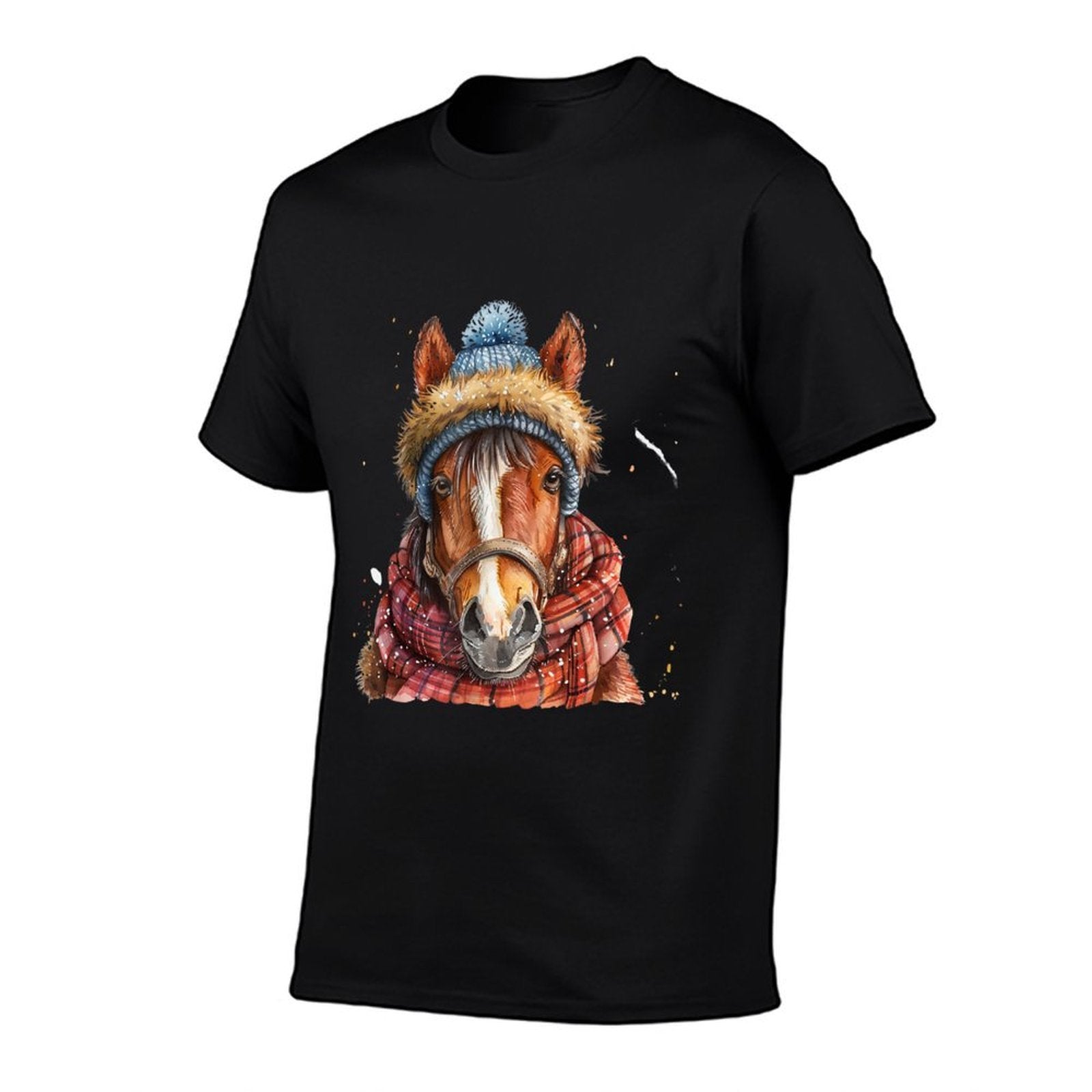 Merry Christmas Gifts For The Whole Family Unisex Adult Equestrian Horse Portrait Christmas Horseback Riding  Eco-friendly Material T-Shirt
