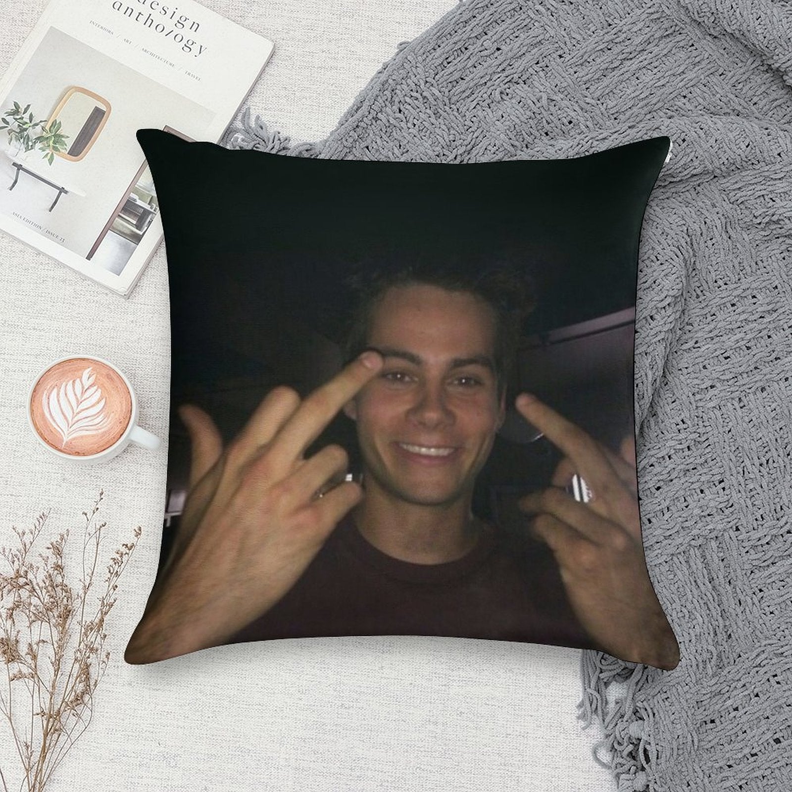 Dylan O’brien Middle Fingers Soft Shrink-Resistant Throw Pillow