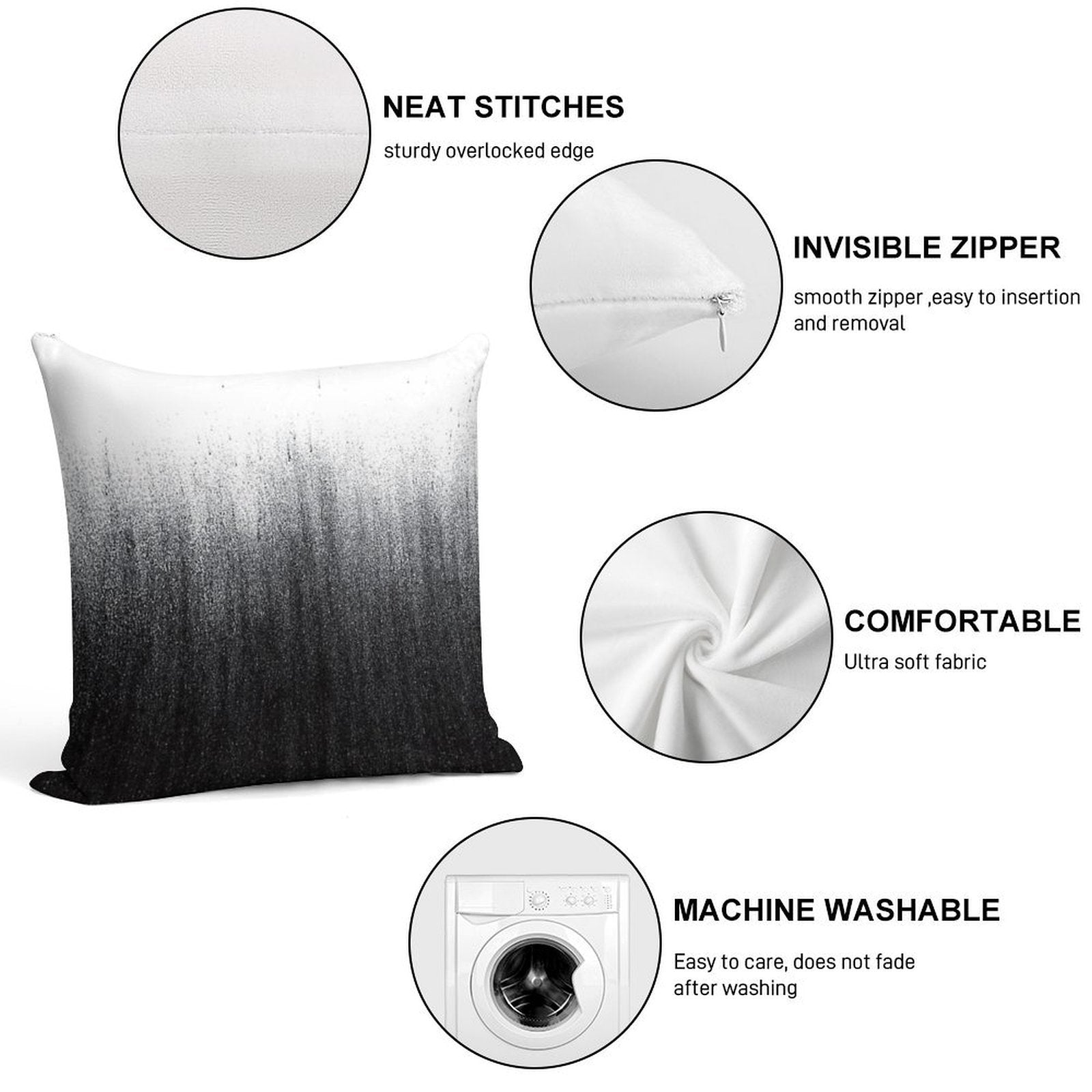 Charcoal Ombré Soft Short Plush Fabric Throw Pillow
