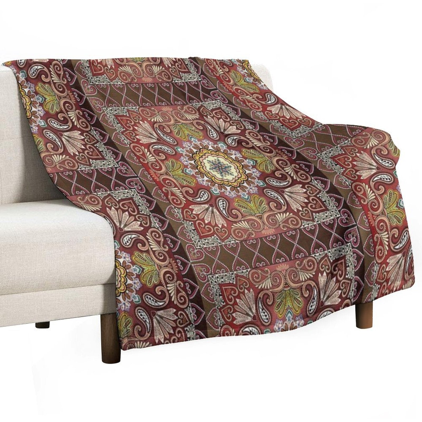 Boho Style Vintage Mandala Print Machine-washable Throw Blanket