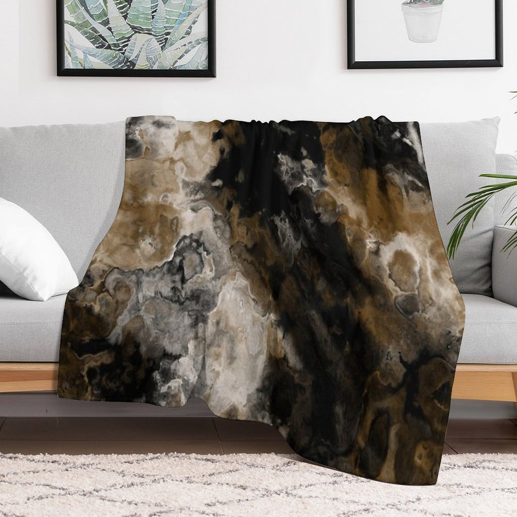 Black Gold And White Abstract Travel-friendly Throw Blanket