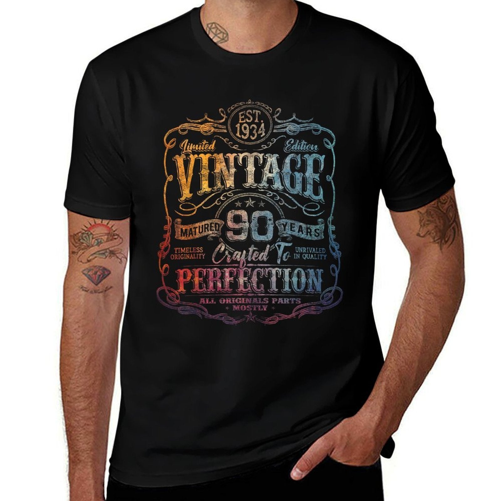 Vintage 1934 Limited Edition 90 Year Old 90th Birthday  Oversized Silhouette T-Shirt