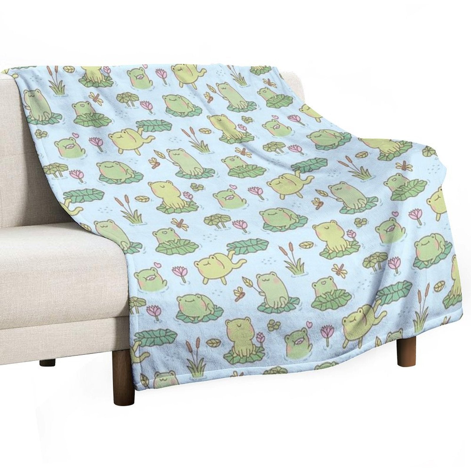 Cute Frogs And Dragonflies Pond Pattern Shrink-resistant Throw Blanket